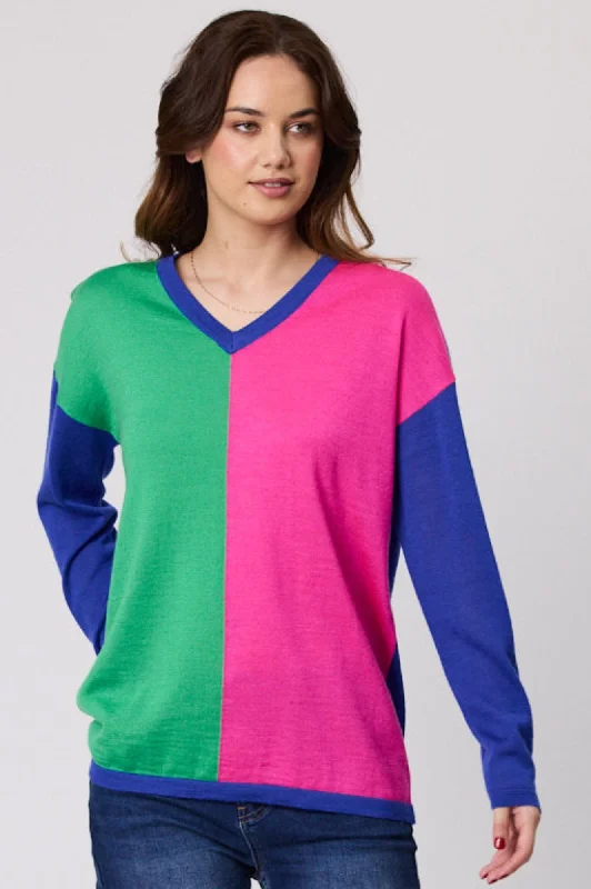 Block Knitwear - Cobalt/Pink/Green