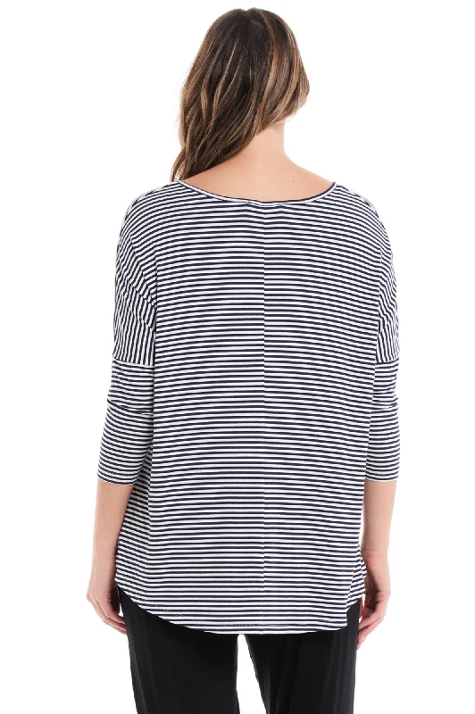 Milan Tee 3/4 Sleeve - Navy/White Stripe