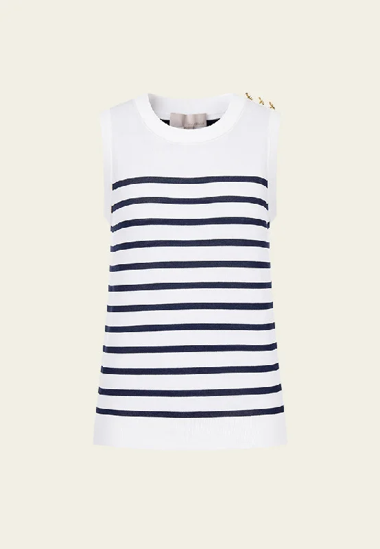 Stripped Shoulder-button Sleeveless Top