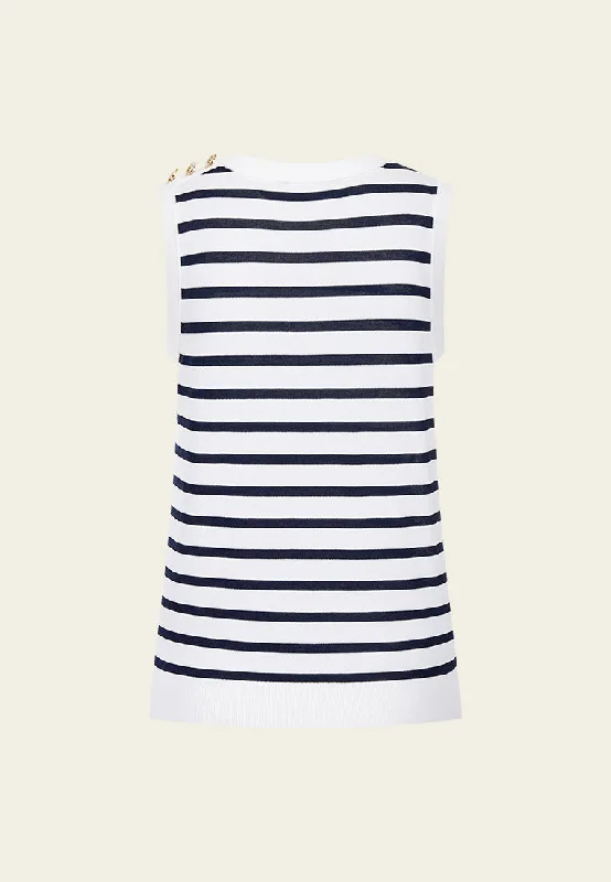 Stripped Shoulder-button Sleeveless Top