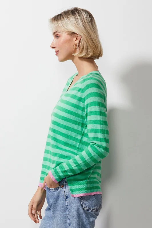 Essential Stripe Vee Neck Knitwear - Mint