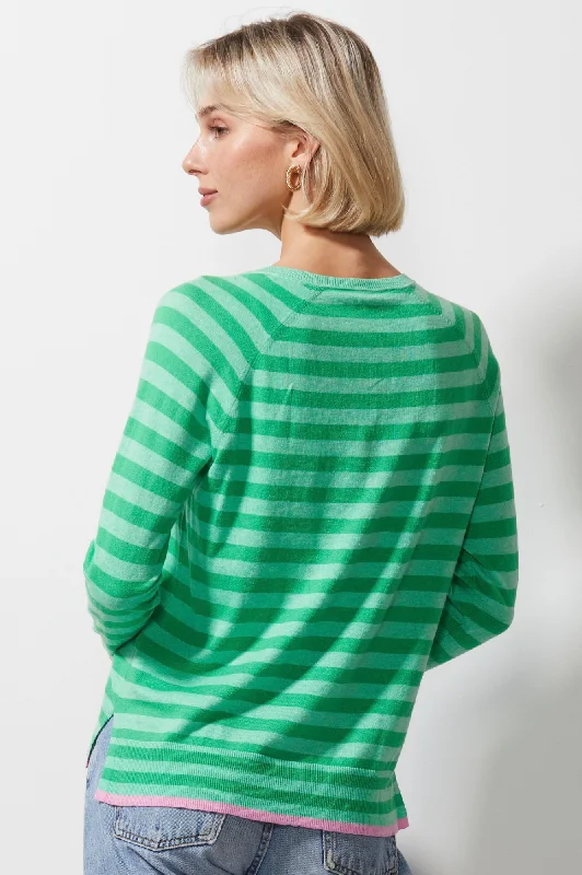 Essential Stripe Vee Neck Knitwear - Mint