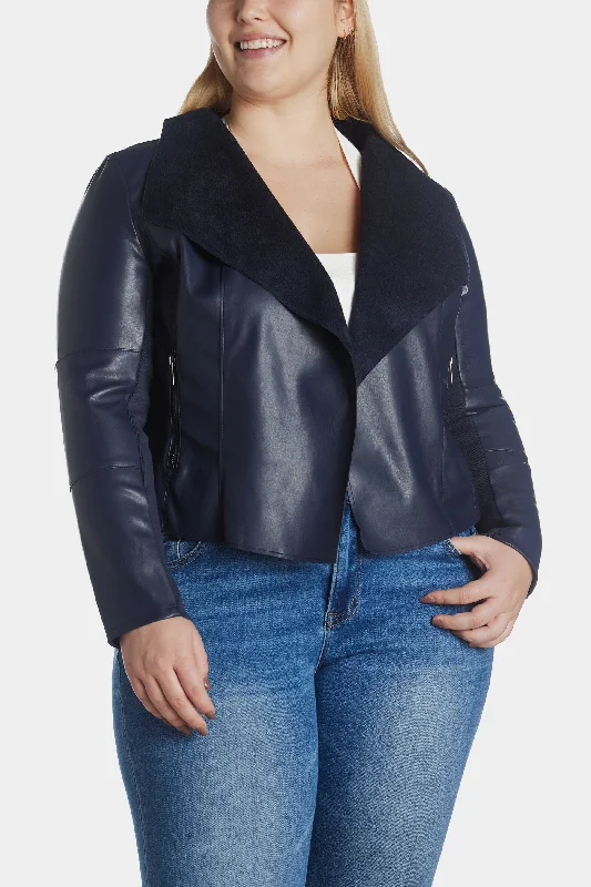 Faux Leather Drape Jacket