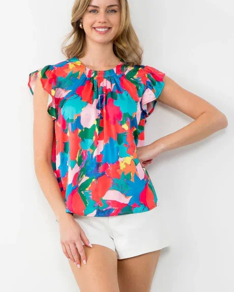 Flutter Sleeve Multi Color Top