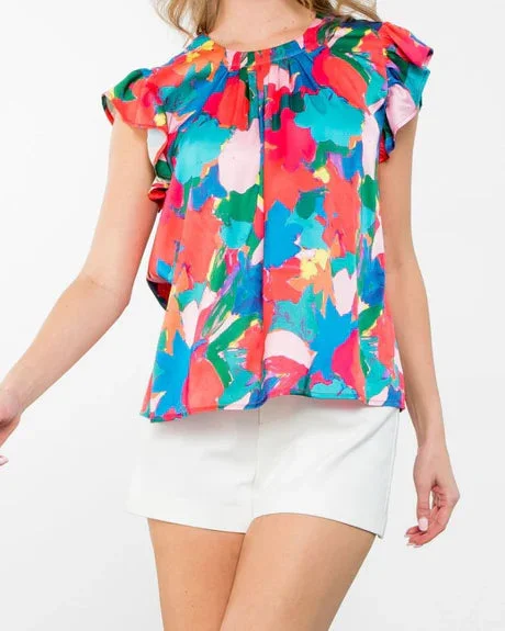 Flutter Sleeve Multi Color Top