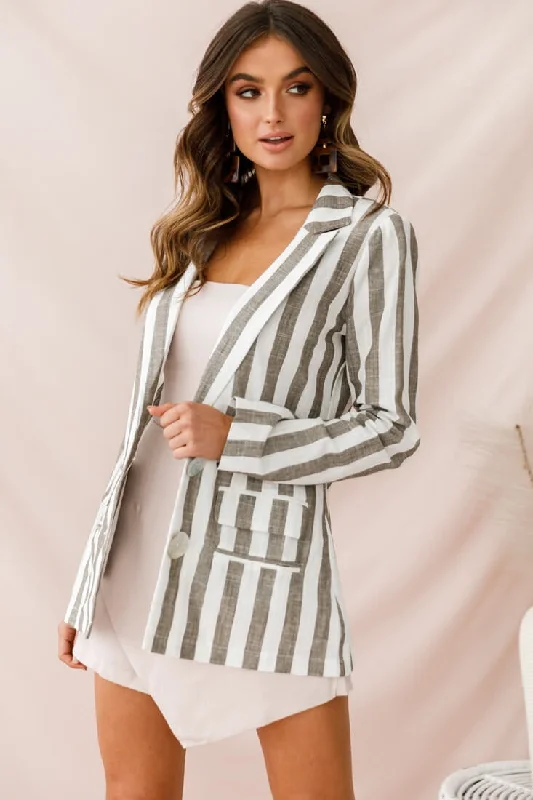 Hamptons Striped Notched Lapel Jacket Olive