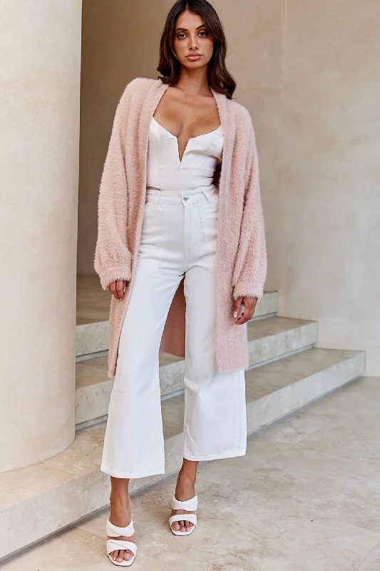 Hold The Phone Long Sleeve Fuzzy Duster Cardigan Blush