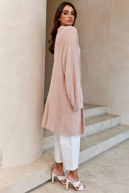 Hold The Phone Long Sleeve Fuzzy Duster Cardigan Blush