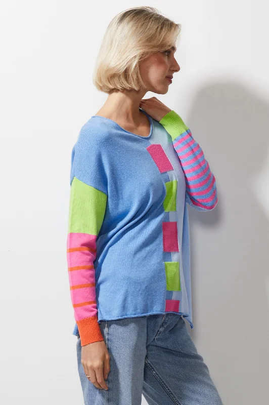 Intarsia Squares Jumper - Chambray