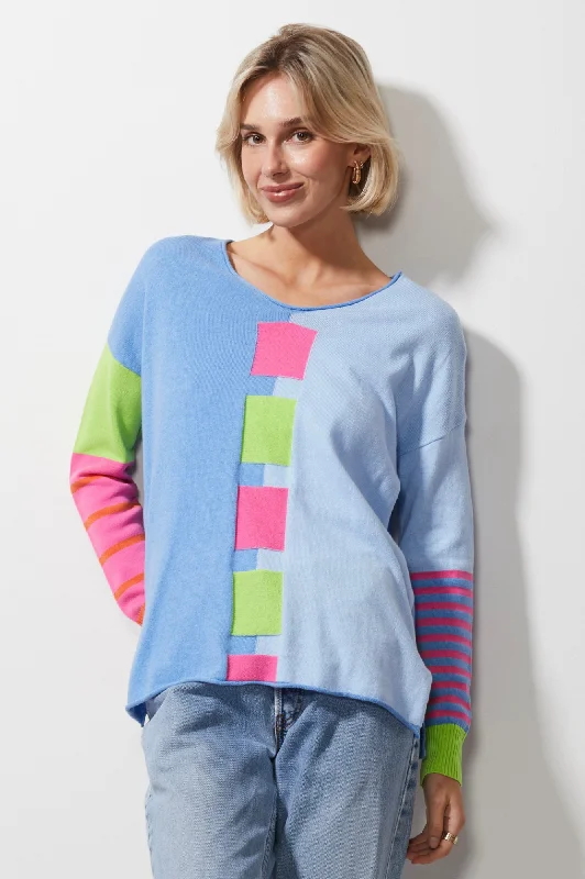 Intarsia Squares Jumper - Chambray