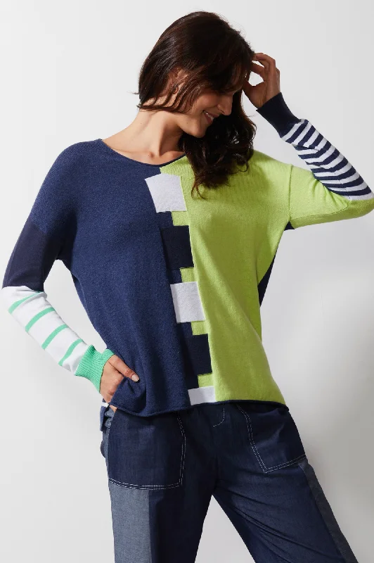 Intarsia Squares Jumper - Denim