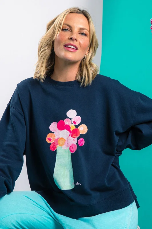 Janey Floral Crew - Navy