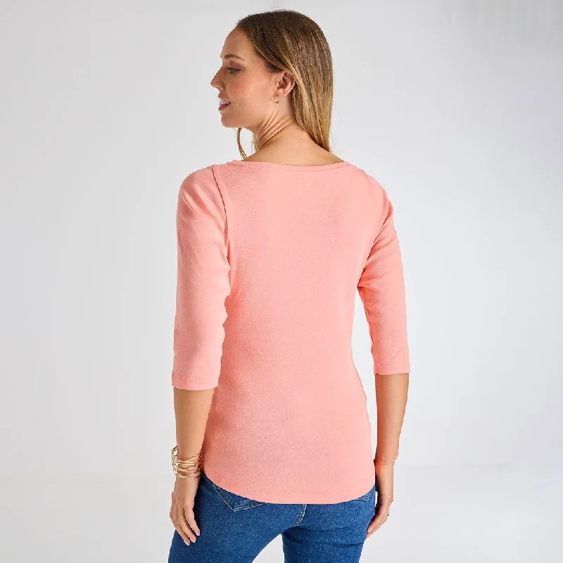 Ladies Desert Flower 3/4 Sleeve Slash Neck Top