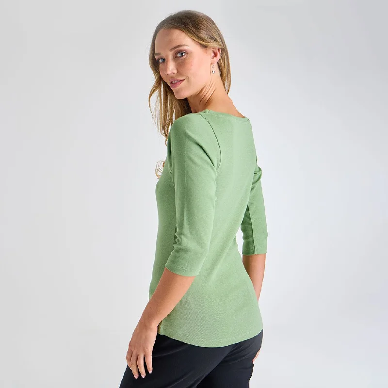 Ladies Watercress 3/4 Sleeve Slash Neck Top