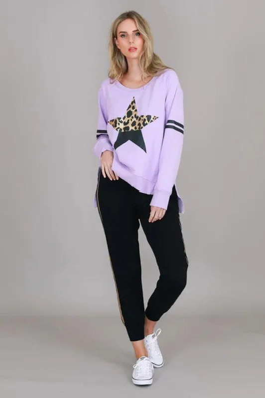 Leopard Star Sweatshirt - Dusty Purple