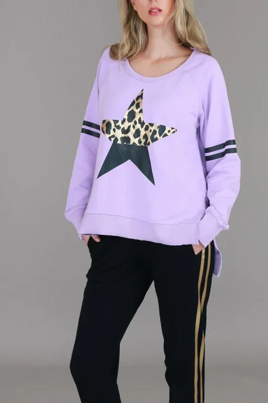 Leopard Star Sweatshirt - Dusty Purple