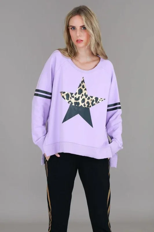 Leopard Star Sweatshirt - Dusty Purple