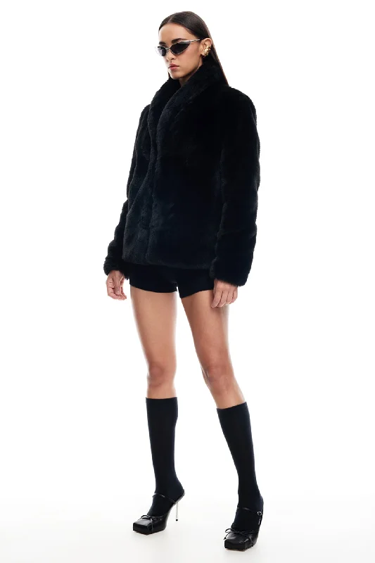 LIONESS Bada Bing Faux Fur Jacket Onyx