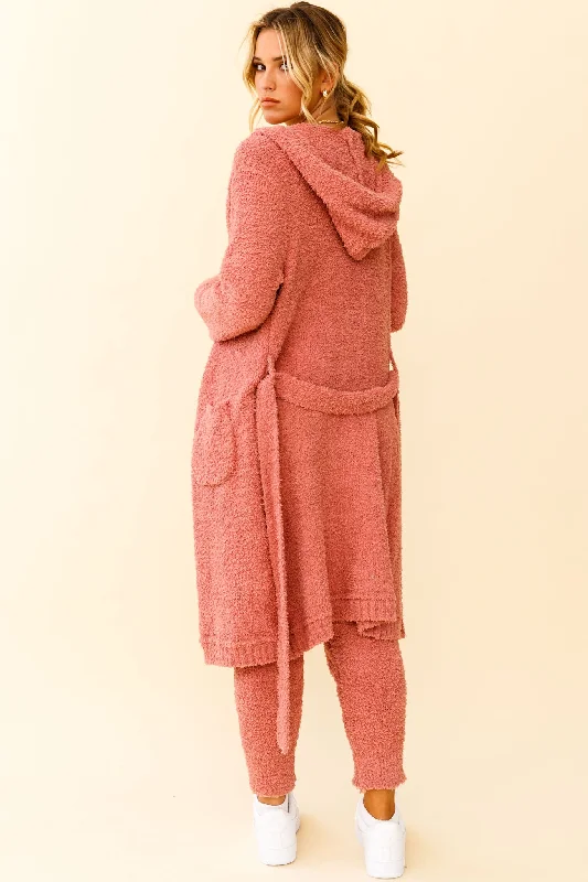 My Girl Fuzzy Knit Longline Pocket Cardigan Rose