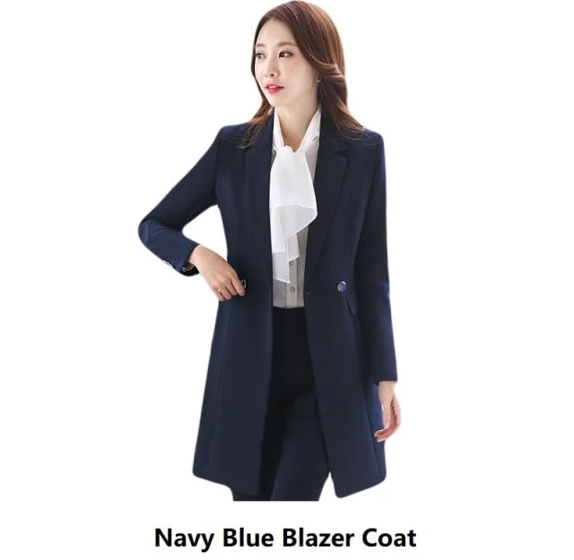 Navy Blue Office Lady Style Formal Business Suit Blazer for Women