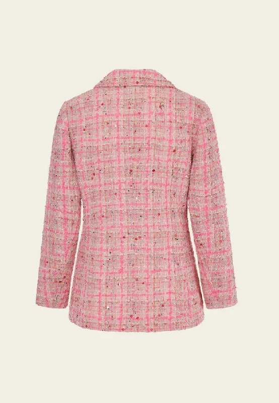 Notched-lapel Double-breasted Checked Sequin-detail Jacket