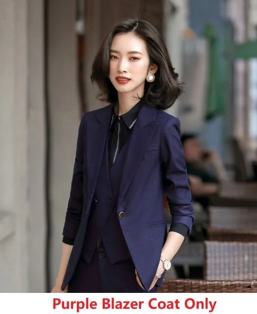 Purple Coat Only Notched Formal Uniform Design Suit for Women