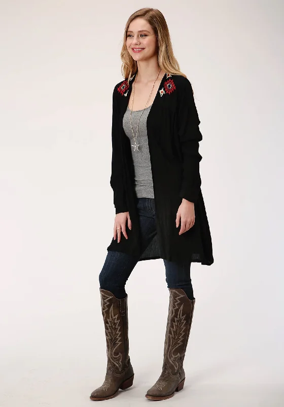 Roper Womens Black Rayon/Nylon Western Embroidery Cardigan