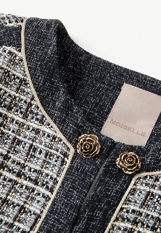 Rose Sculpted-button Contrast-trim Checked Jacket