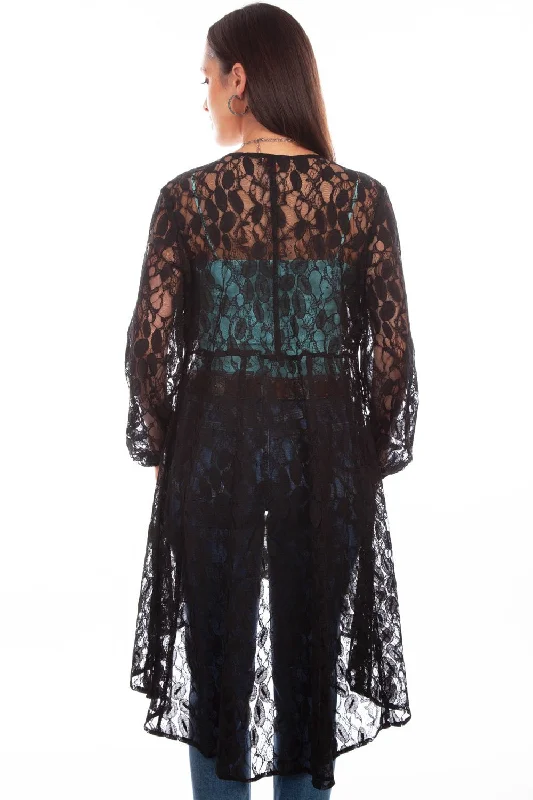 Scully Womens Black 100% Polyester Lace V-Neck Duster