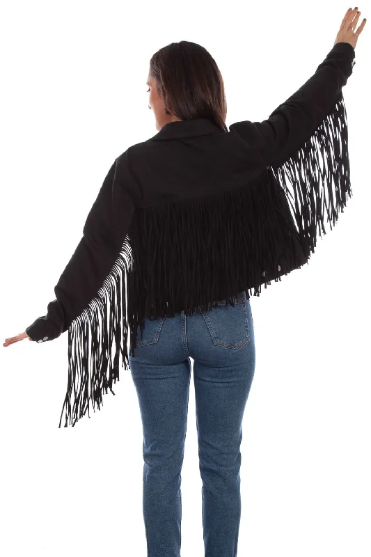 Scully Womens Black Cotton Blend Fringe Jean Denim Jacket