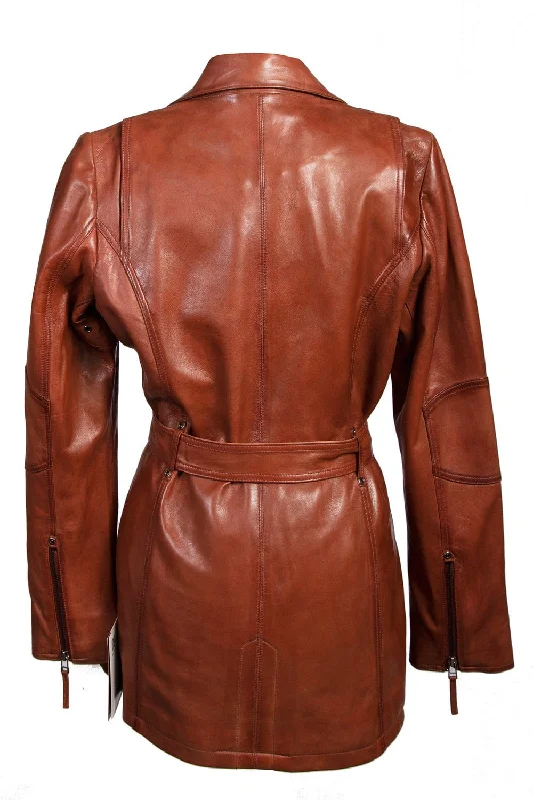 Scully Womens Brown Lamb Leather Washed Belted Coat