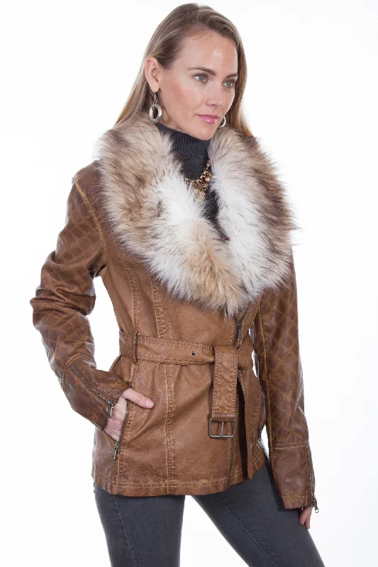 Scully Womens Brown Polyester Faux Fur Jacket