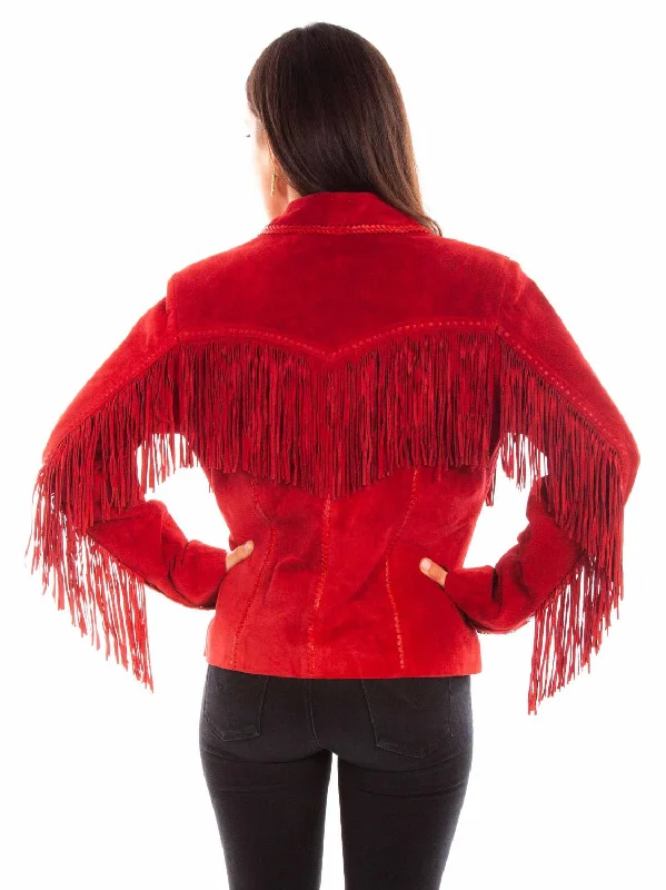 Scully Womens Cowgirl Fringe Red Leather Leather Jacket