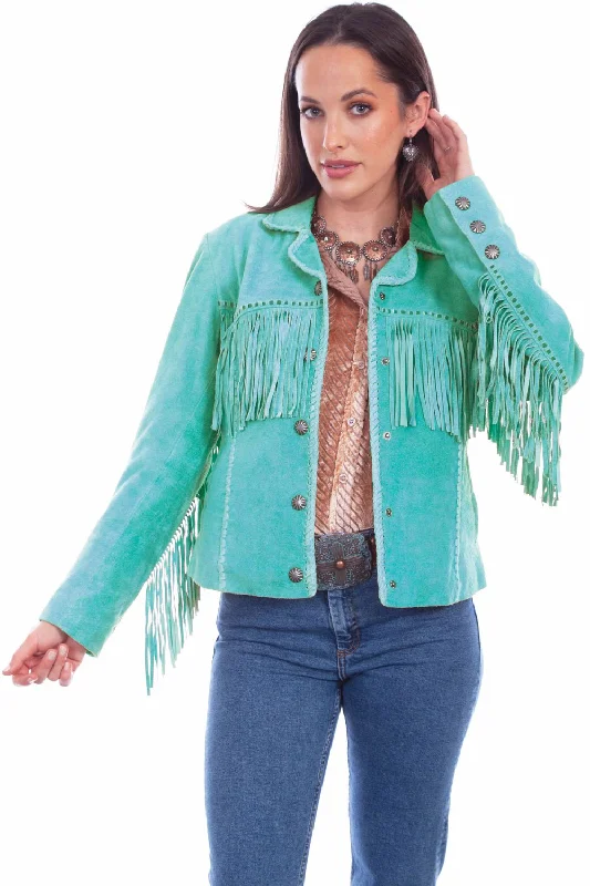 Scully Womens Cowgirl Fringe Turquoise Leather Leather Jacket