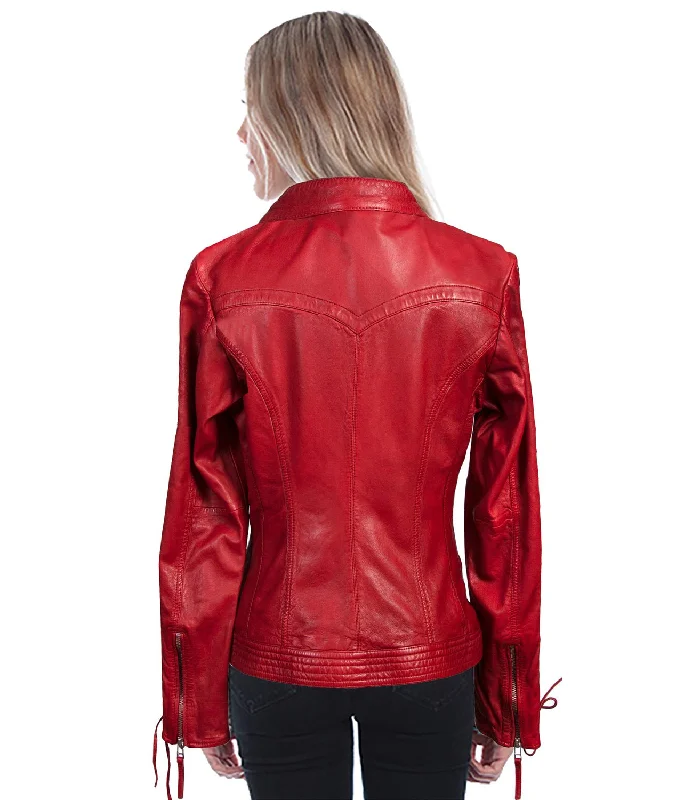 Scully Womens Red Lamb Leather Laced Sleeve Jacket