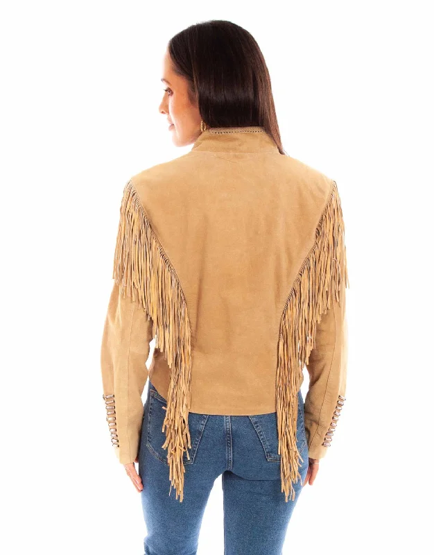 Scully Womens Whip Stitch Fringe Old Rust Leather Leather Jacket