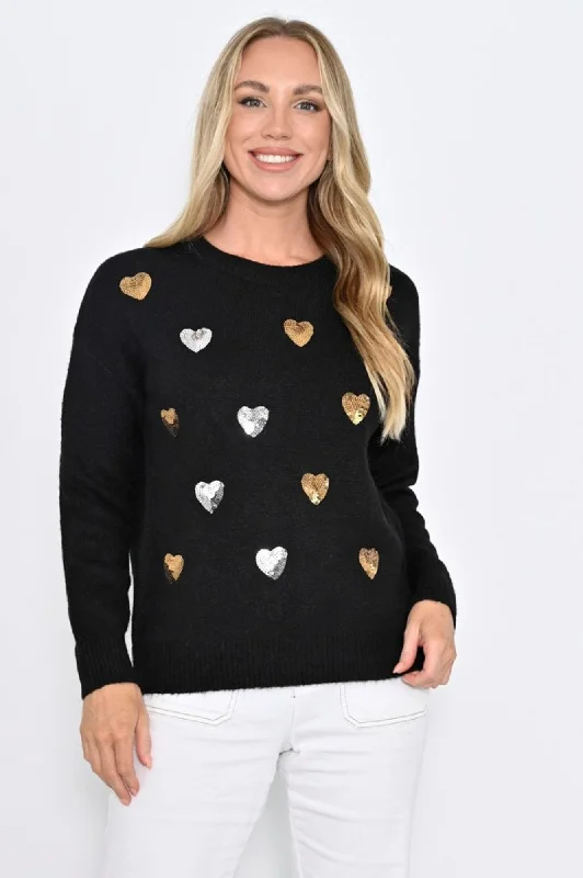 Sequin Heart Knit - Black $50