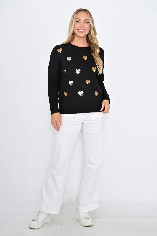 Sequin Heart Knit - Black $50