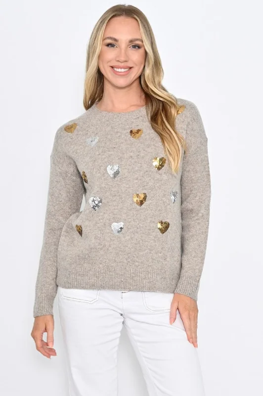 Sequin Heart Knit - Camel $50