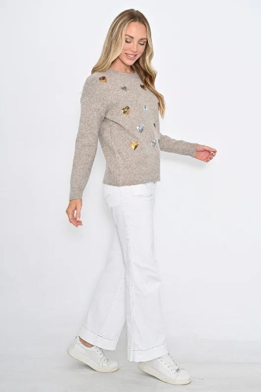 Sequin Heart Knit - Camel $50