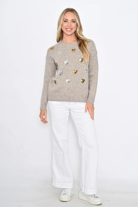 Sequin Heart Knit - Camel $50