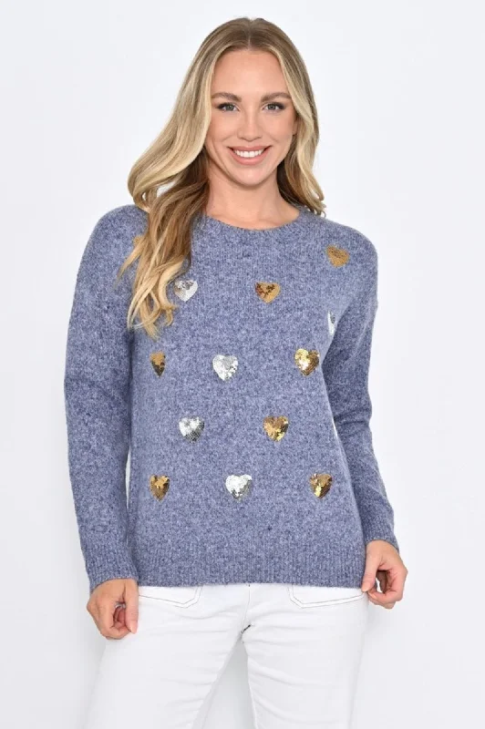 Sequin Heart Knit - Navy $50