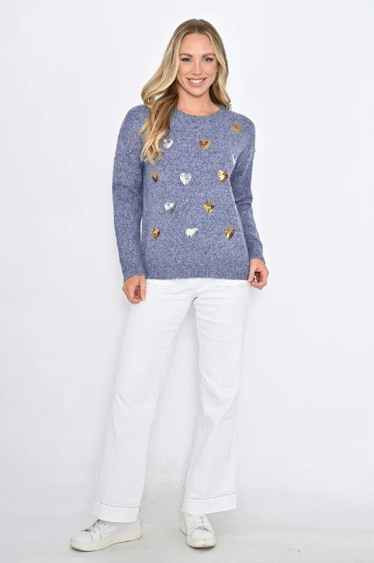 Sequin Heart Knit - Navy $50