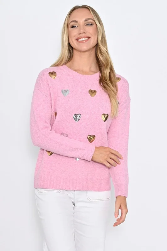 Sequin Heart Knit - Pink $50