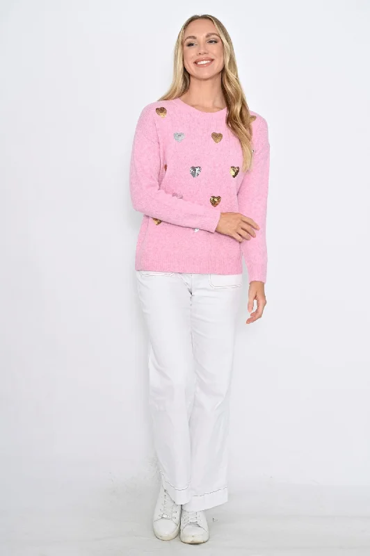 Sequin Heart Knit - Pink $50