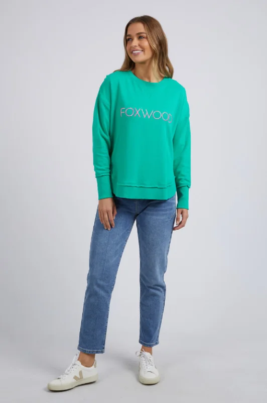 Simplified Metallic Sweatshirt - Green with Pink Logo