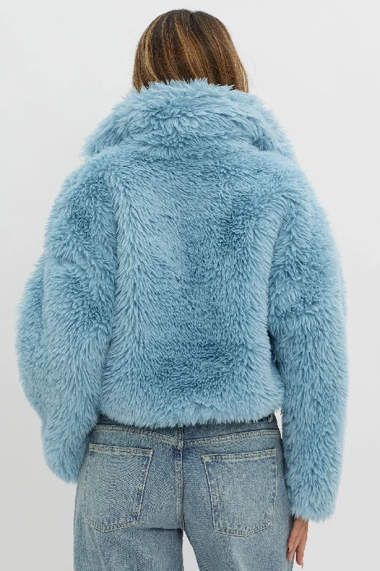 St Moritz Notch Lapel Fur Jacket Blue