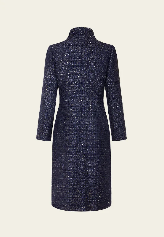 Stand-collar Concealed-fastening Sequin-detail Lurex Coat