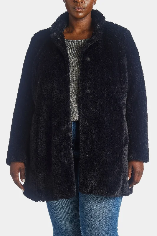 Stand Collar Faux Fur Coat