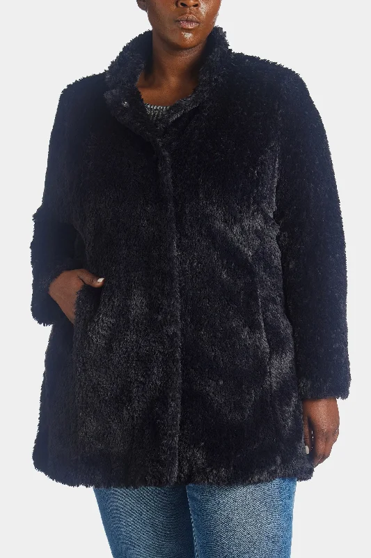 Stand Collar Faux Fur Coat